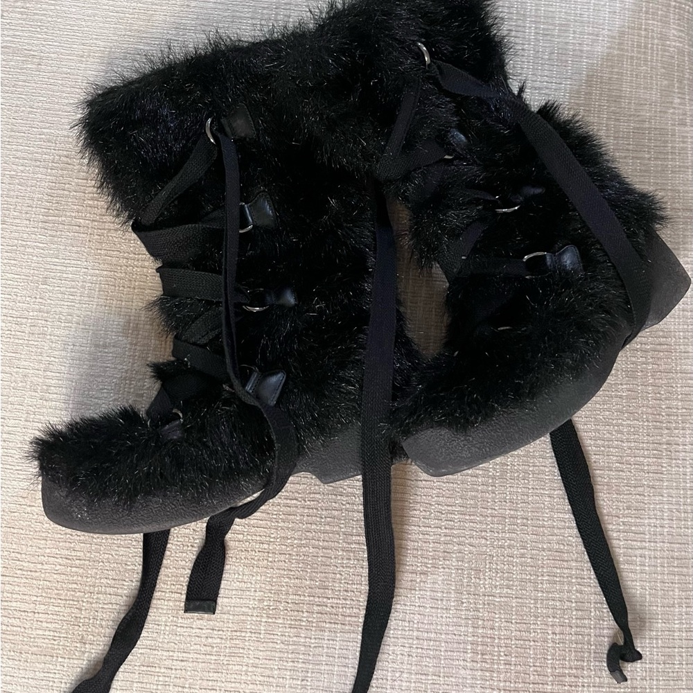 Vintage Marc Jacobs Black Fur Lace-Up Women's Boots